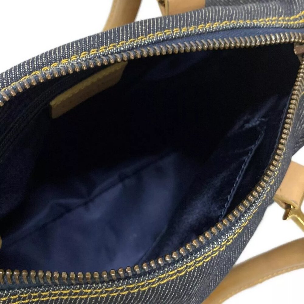 Authentic ChristianDior Dark Navy Light Brown Denim Leather Handbag 611-100724 - Picture 12 of 14